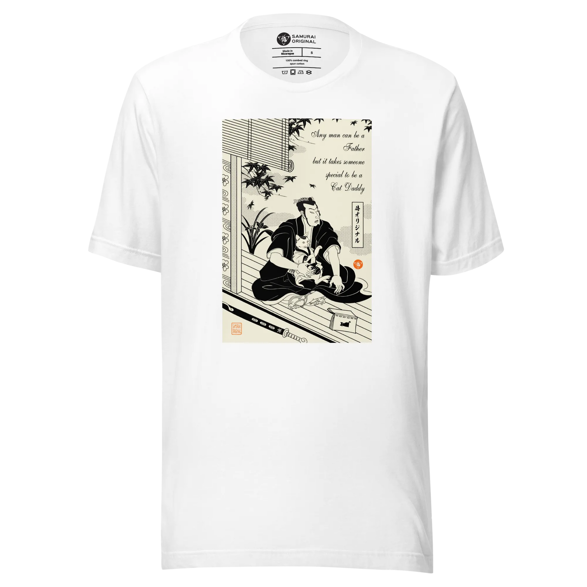 Samurai and Cat Japanese Ukiyo-e Unisex T-shirt 3 - Samurai Original