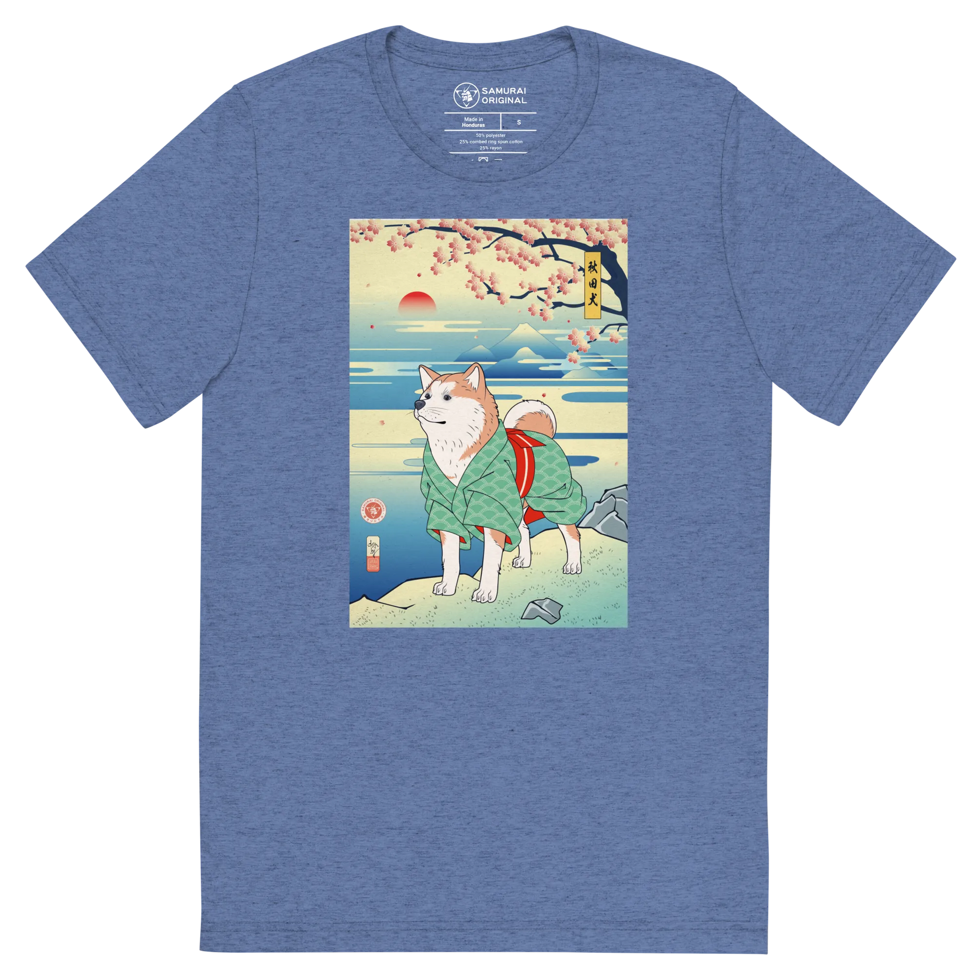 Dog Akita Funny Japanese Ukiyo-e Unisex Tri-Blend T-shirt - Blue Triblend / S