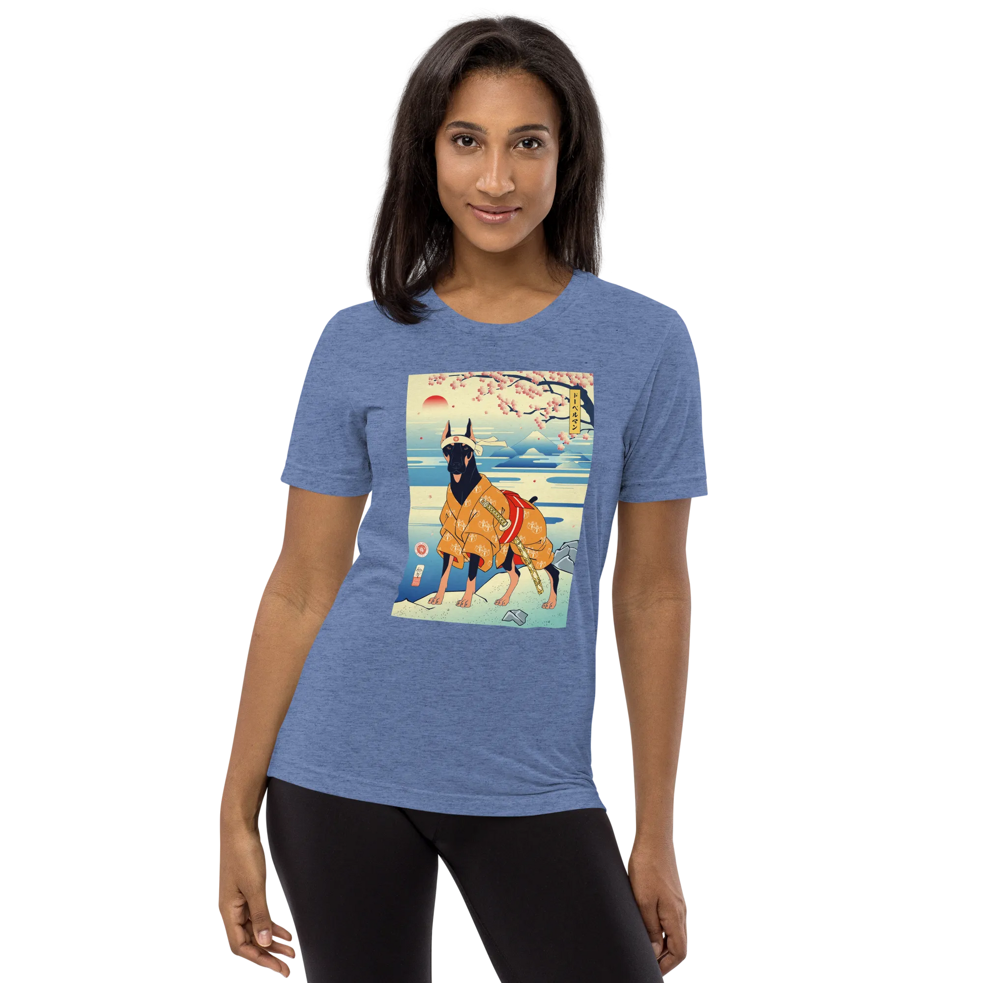 Dog Doberman Pinscher Japanese Ukiyo-e Unisex Tri-Blend T-Shirt -