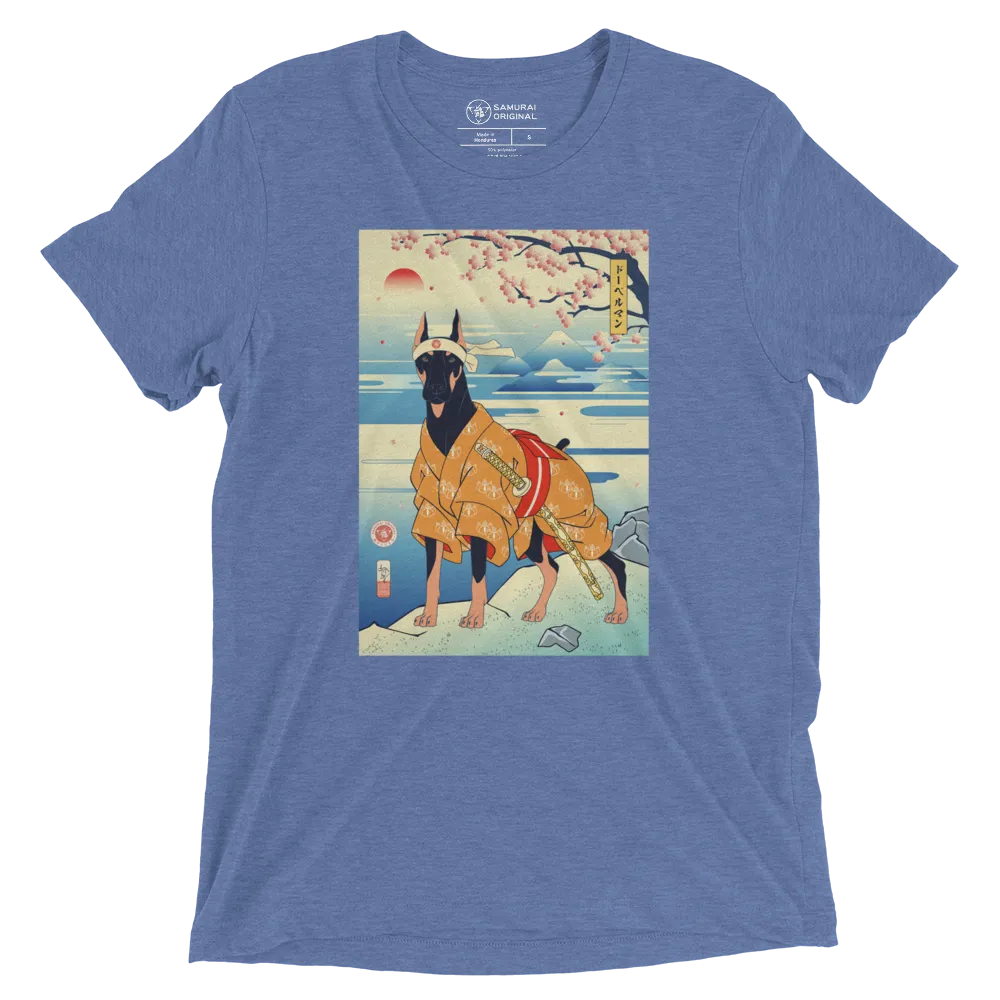 Dog Doberman Pinscher Japanese Ukiyo-e Unisex Tri-Blend T-Shirt - Blue Triblend / S