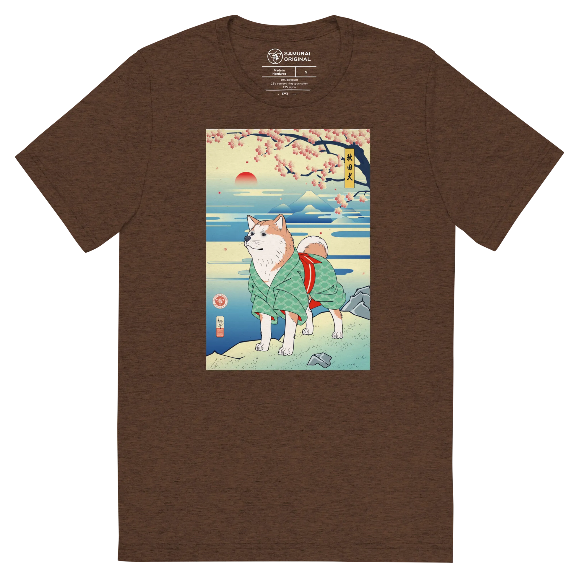 Dog Akita Funny Japanese Ukiyo-e Unisex Tri-Blend T-shirt - Brown Triblend / S