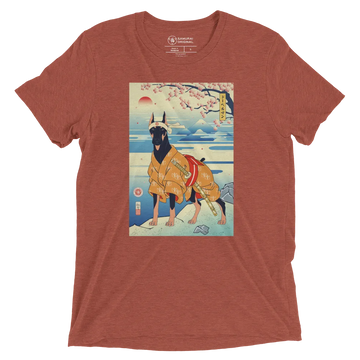 Dog Doberman Pinscher Japanese Ukiyo-e Unisex Tri-Blend T-Shirt - Clay Triblend / S