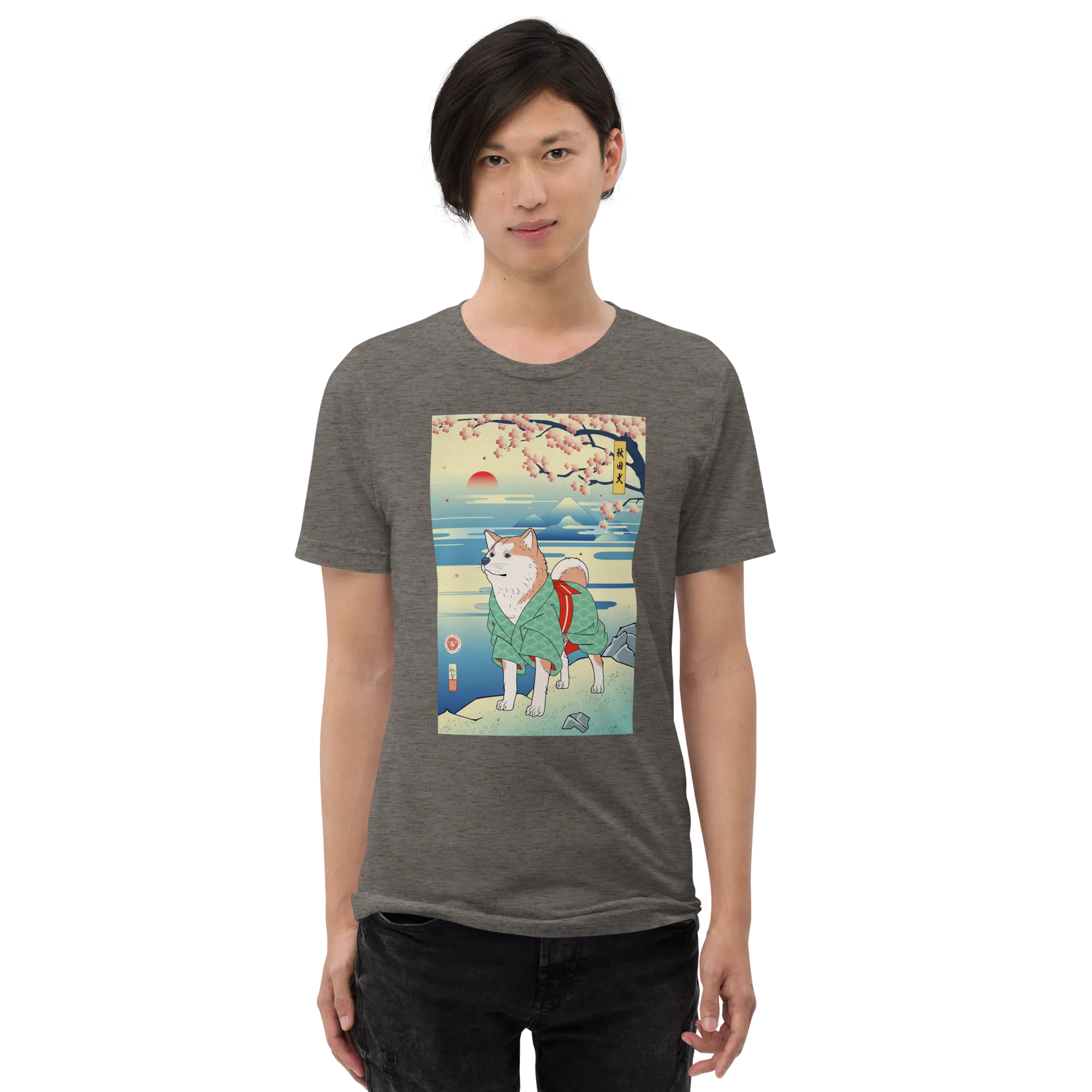 Dog Akita Funny Japanese Ukiyo-e Unisex Tri-Blend T-shirt -