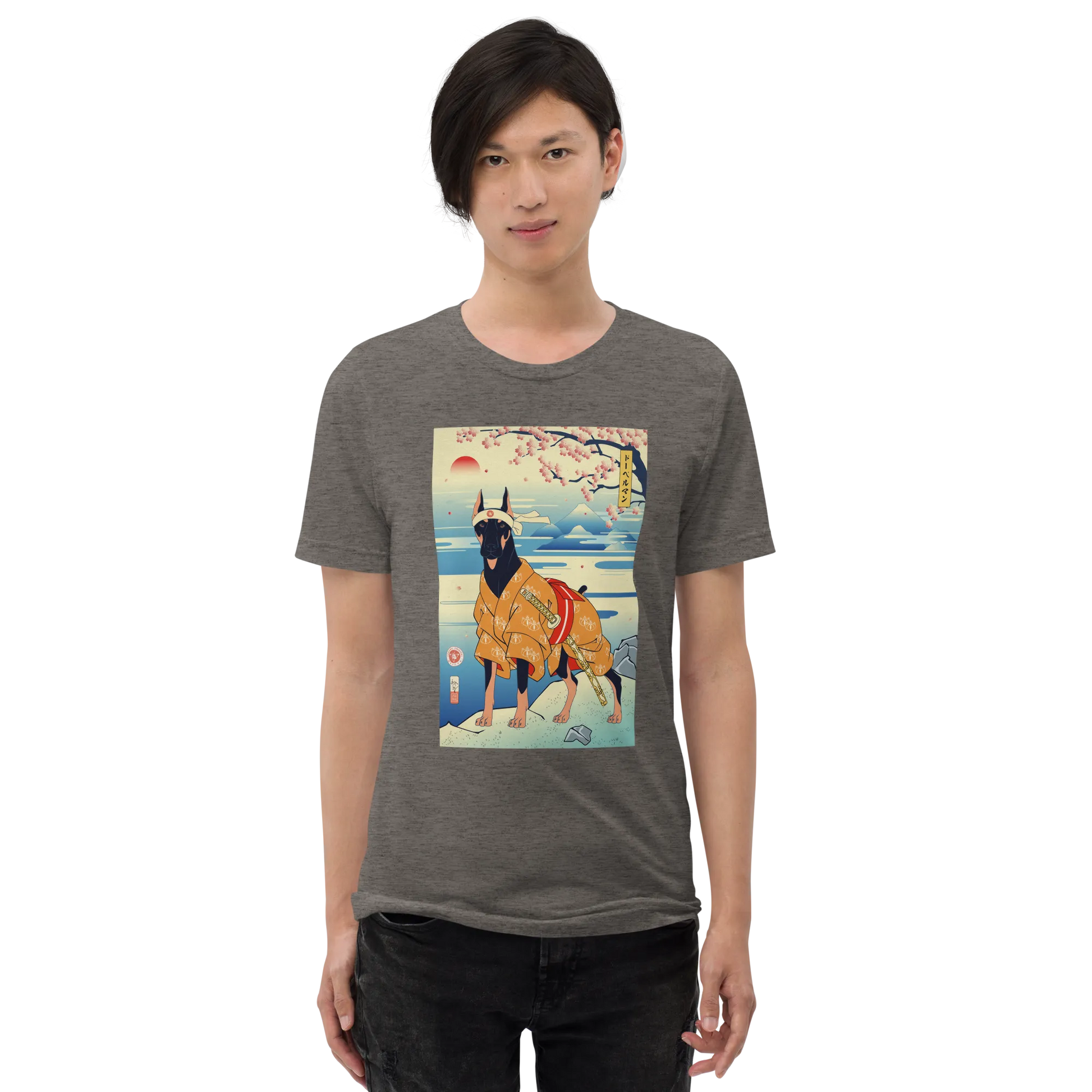 Dog Doberman Pinscher Japanese Ukiyo-e Unisex Tri-Blend T-Shirt -