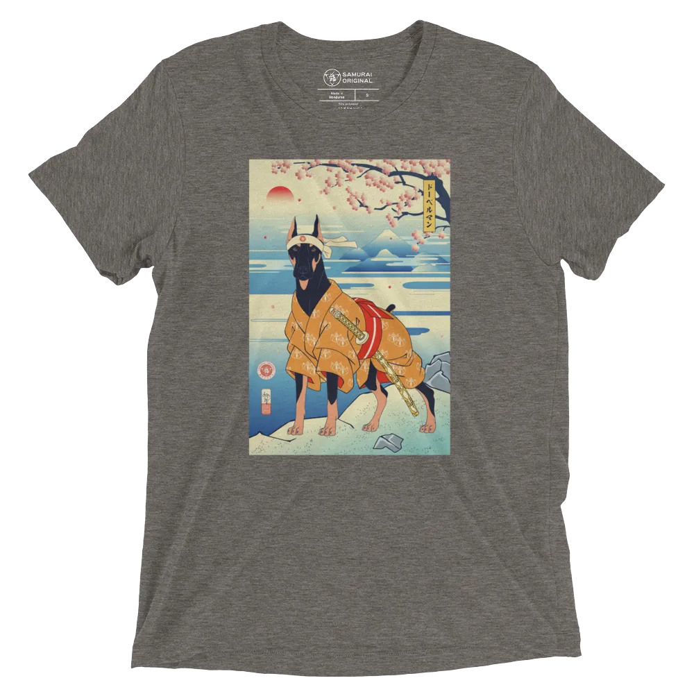 Dog Doberman Pinscher Japanese Ukiyo-e Unisex Tri-Blend T-Shirt - Grey Triblend / S