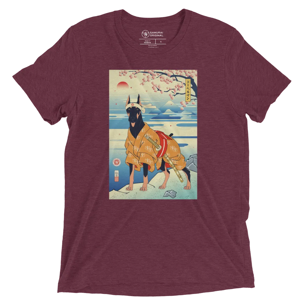 Dog Doberman Pinscher Japanese Ukiyo-e Unisex Tri-Blend T-Shirt - Maroon Triblend / S