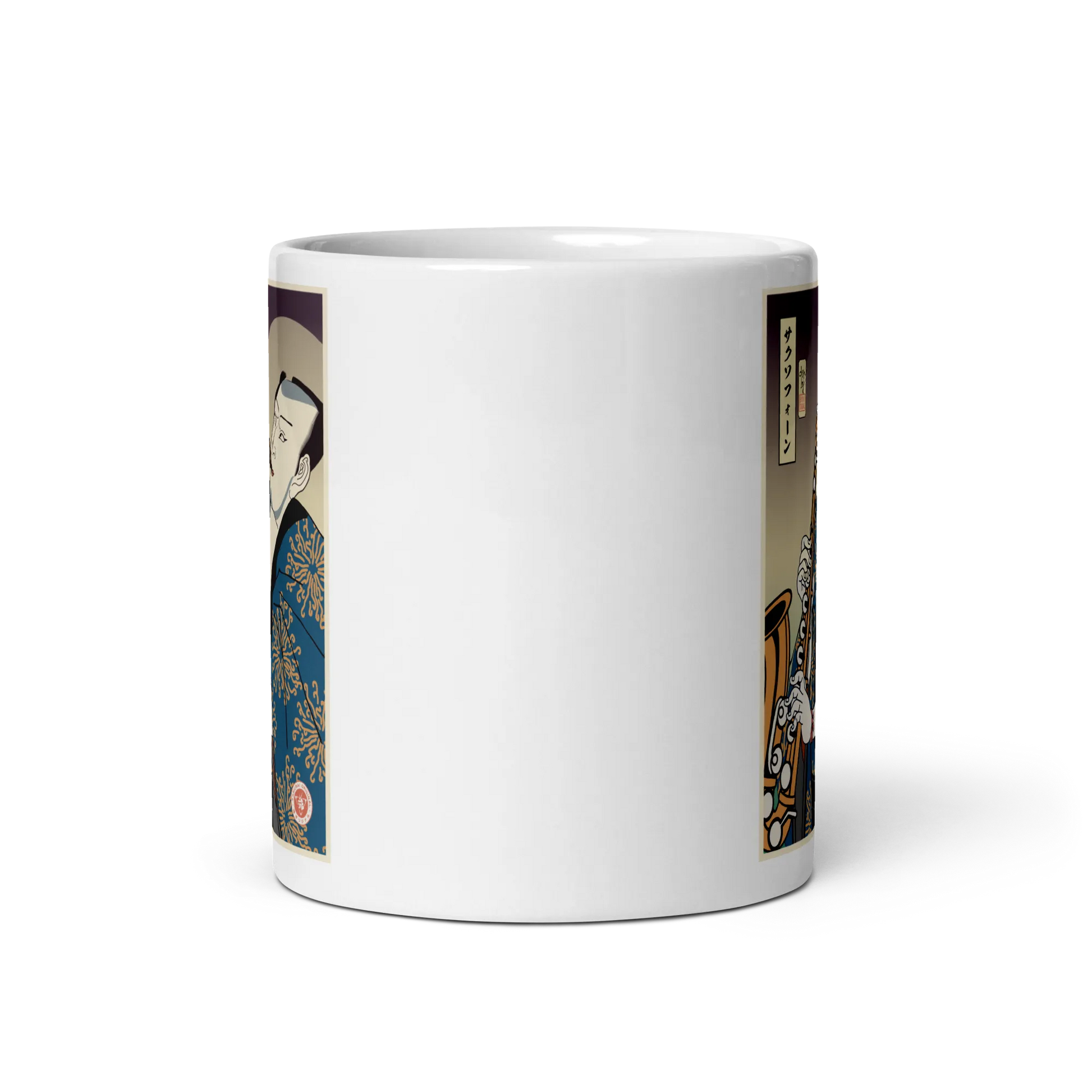 Samuai Saxophone Music Japanese Ukiyo-e White glossy mug - Samurai Original