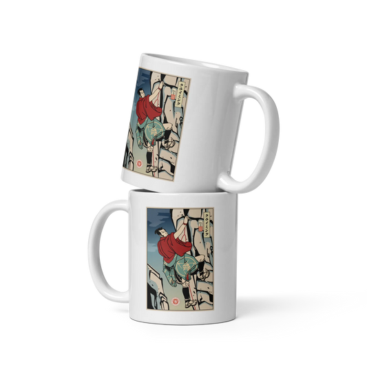 Samurai Rock Climbing Extreme Sport Ukiyo-e White glossy mug