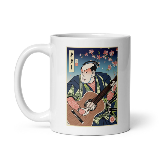 Samurai Guitar Player 2 Music Ukiyo-e White glossy mug