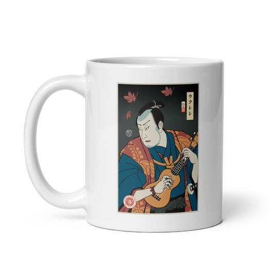 Samurai Ukulele String Instrument Ukiyo-e White glossy mug