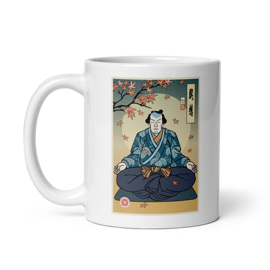 Samurai Meditation Yoga Japanese Ukiyo-e White glossy mug