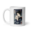 Geisha & Cat Ukiyo-e White glossy mug