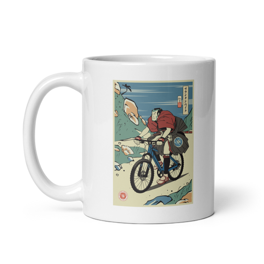 Samurai Mountain Bike Ukiyo-e White glossy mug