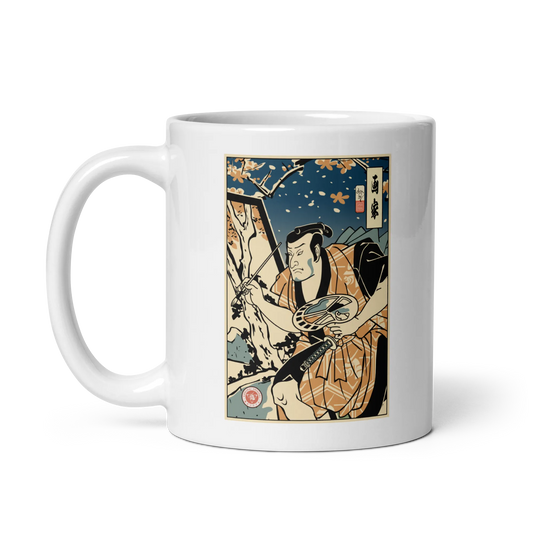 Samurai Painter Artist Ukiyo-e White glossy mug