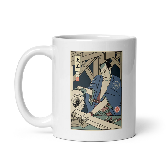 Samurai Carpenter Wood Artisan Ukiyo-e White glossy mug