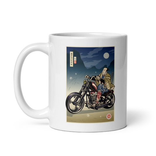 Samurai Chopper Motorcycle Ukiyo-e White glossy mug