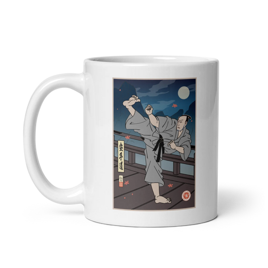 Samurai Karate Martial Ukiyo-e White glossy mug