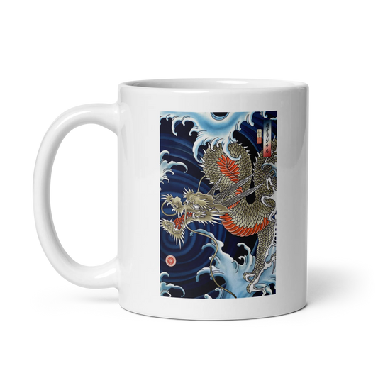 Dragon Japanese Ukiyo-e White glossy mug