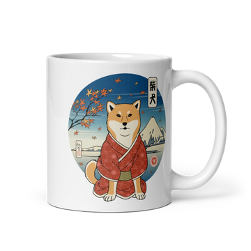 Dog Shiba Inu Samurai Ukiyo-e Funny White glossy mug