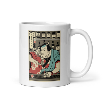 Samurai Bartender Wine Ukiyo-e White glossy mug