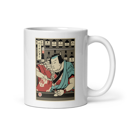 Samurai Bartender Wine Ukiyo-e White glossy mug