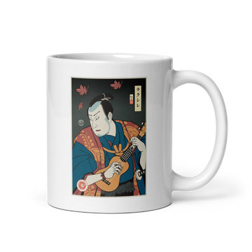 Samurai Ukulele String Instrument Ukiyo-e White glossy mug