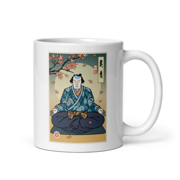 Samurai Meditation Yoga Japanese Ukiyo-e White glossy mug