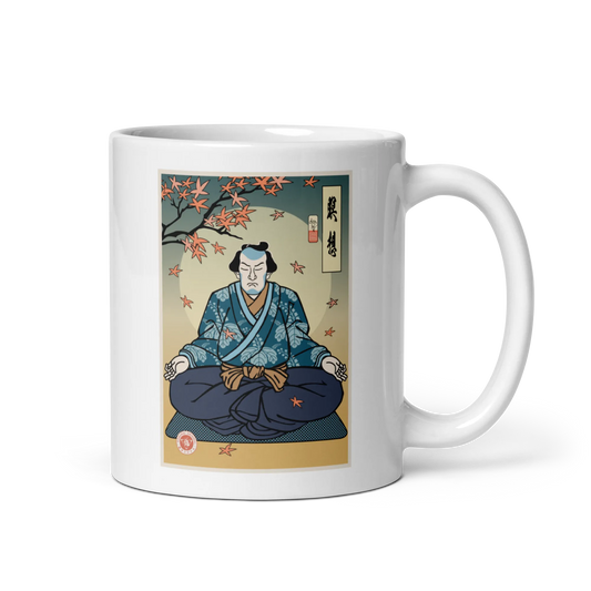 Samurai Meditation Yoga Japanese Ukiyo-e White glossy mug