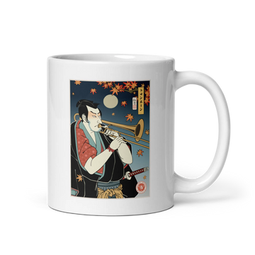 Trombone Samurai Music Ukiyo-e White glossy mug