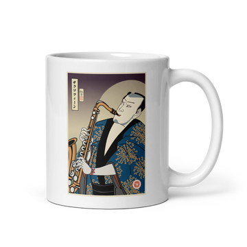 Samuai Saxophone Music Japanese Ukiyo-e White glossy mug