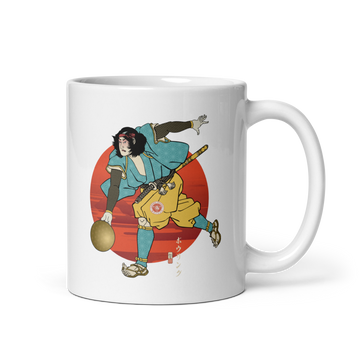 Samurai Play Bowling Ukiyo-e White Glossy Mug