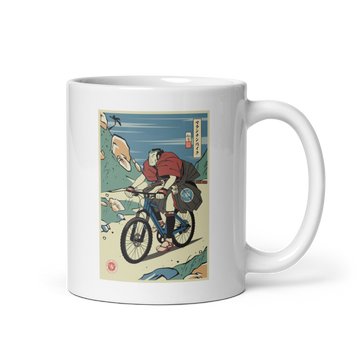 Samurai Mountain Bike Ukiyo-e White glossy mug