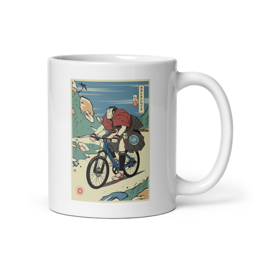 Samurai Mountain Bike Ukiyo-e White glossy mug