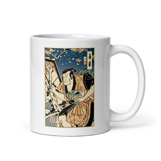 Samurai Painter Artist Ukiyo-e White glossy mug