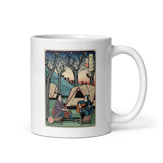 Samurai Camping Weekend Ukiyo-e White glossy mug