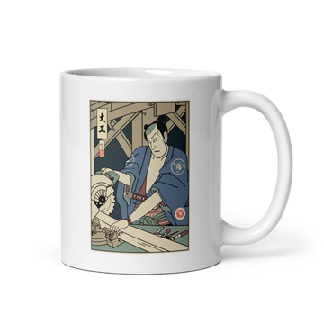 Samurai Carpenter Wood Artisan Ukiyo-e White glossy mug