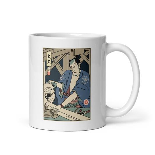 Samurai Carpenter Wood Artisan Ukiyo-e White glossy mug