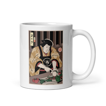 Samurai Chef 2 Cook Dish Ukiyo-e White glossy mug