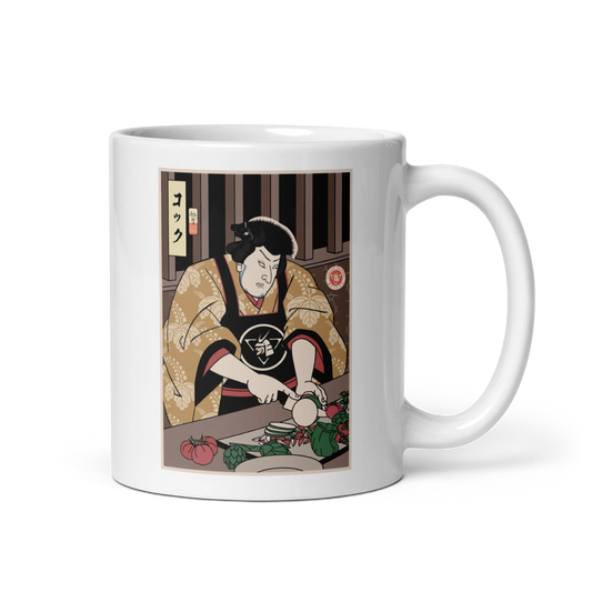 Samurai Chef 2 Cook Dish Ukiyo-e White glossy mug