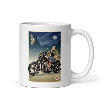 Samurai Chopper Motorcycle Ukiyo-e White glossy mug