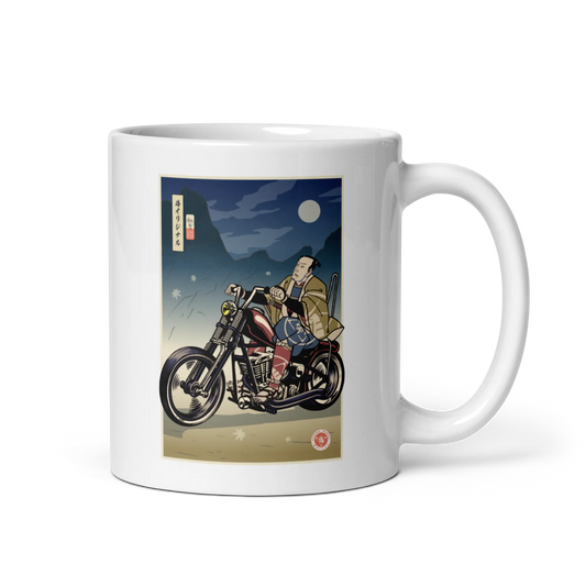 Samurai Chopper Motorcycle Ukiyo-e White glossy mug