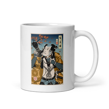 Samurai Photographer 7 Camera Ukiyo-e White glossy mug