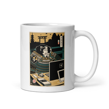 Samurai Programmer 2 Computer Science Ukiyo-e White glossy mug