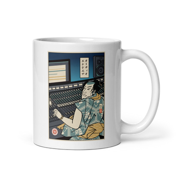 Samurai Audio Engineer Ukiyo-e  White glossy mug