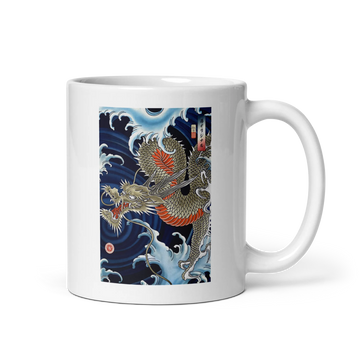 Dragon Japanese Ukiyo-e White glossy mug