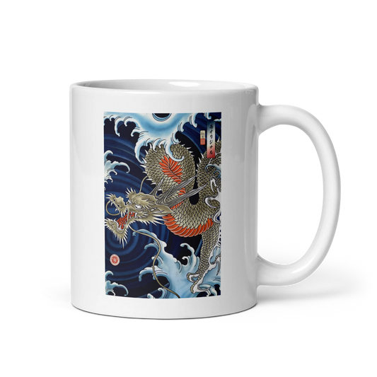 Dragon Japanese Ukiyo-e White glossy mug