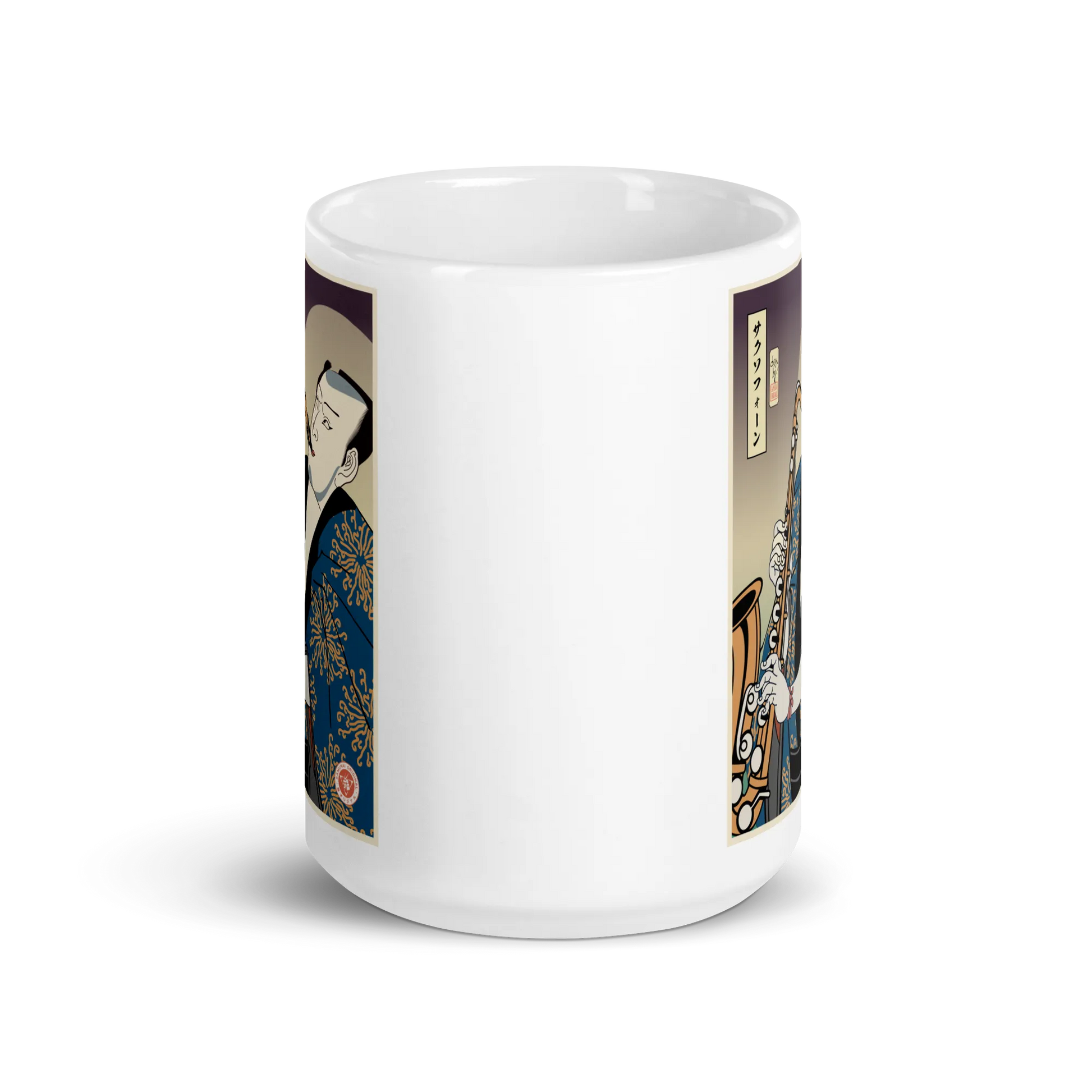 Samuai Saxophone Music Japanese Ukiyo-e White glossy mug - Samurai Original