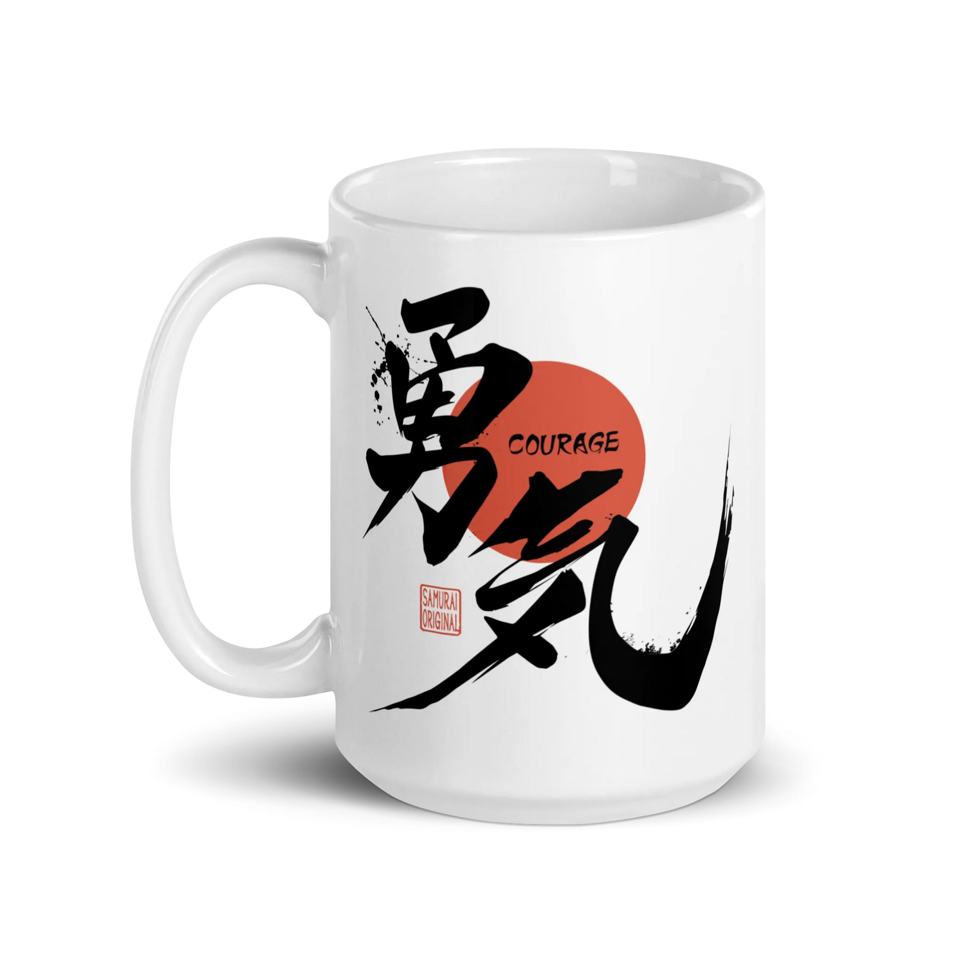 Courage Japanese Kanji Calligraphy White Glossy Mug -