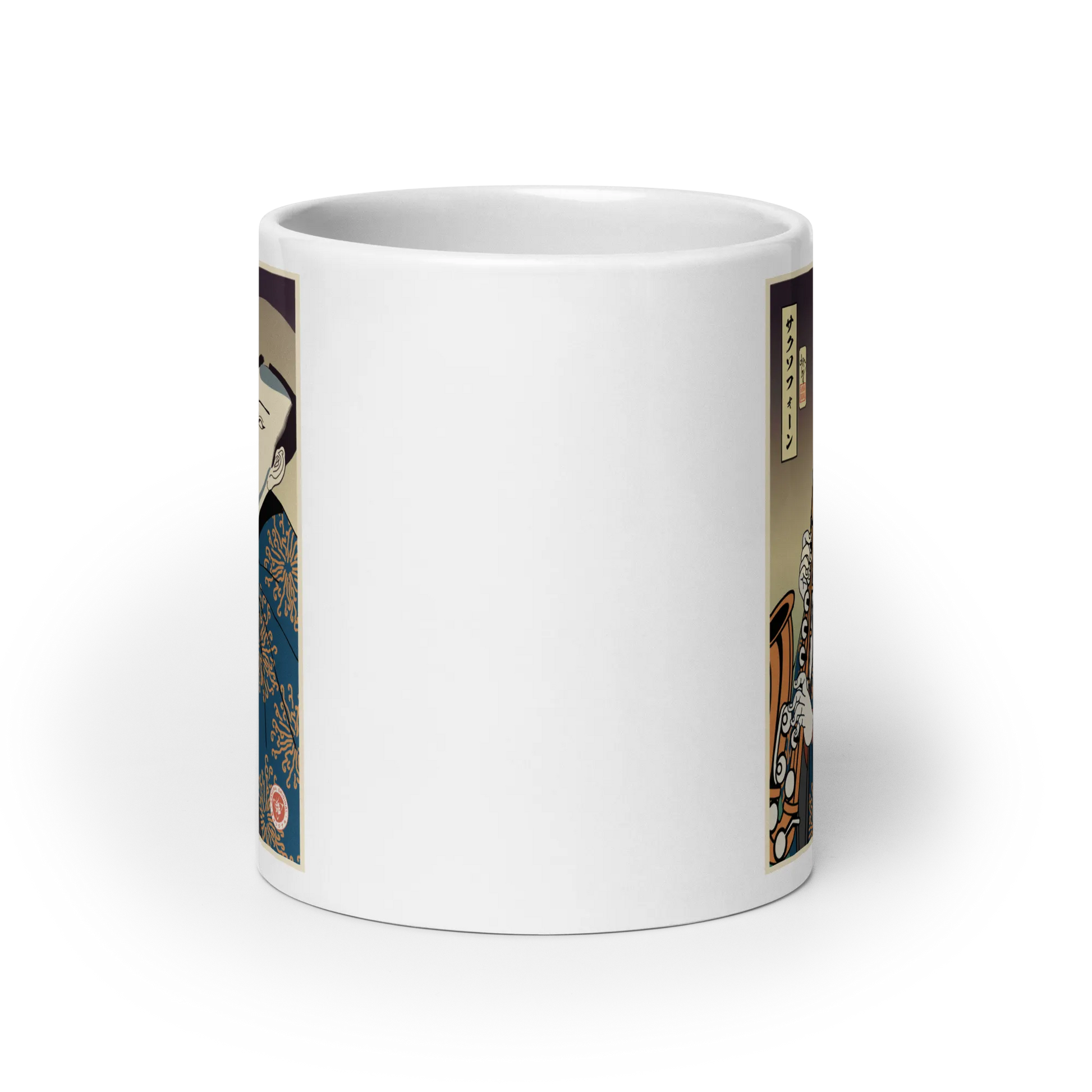 Samuai Saxophone Music Japanese Ukiyo-e White glossy mug - Samurai Original