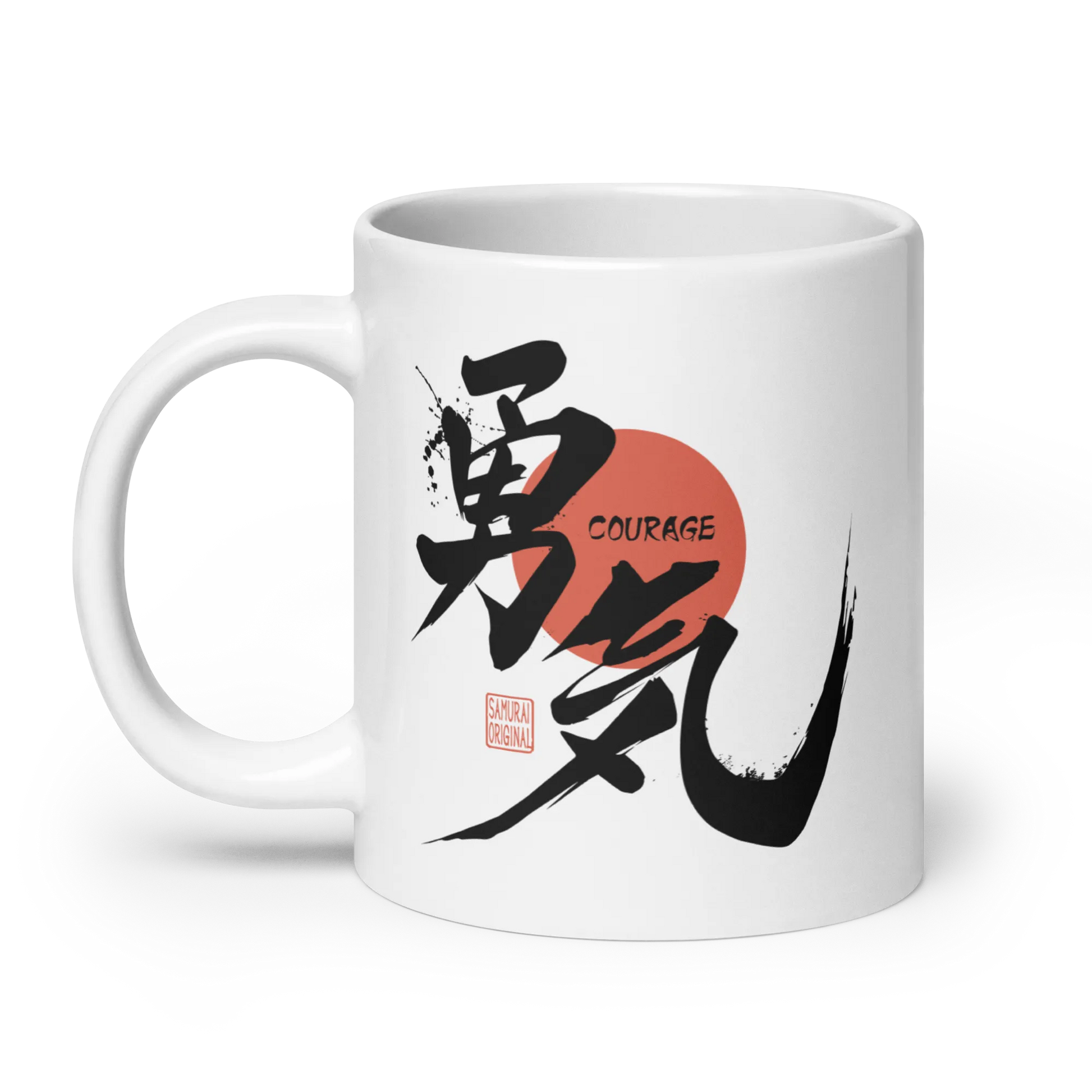 Courage Japanese Kanji Calligraphy White Glossy Mug -